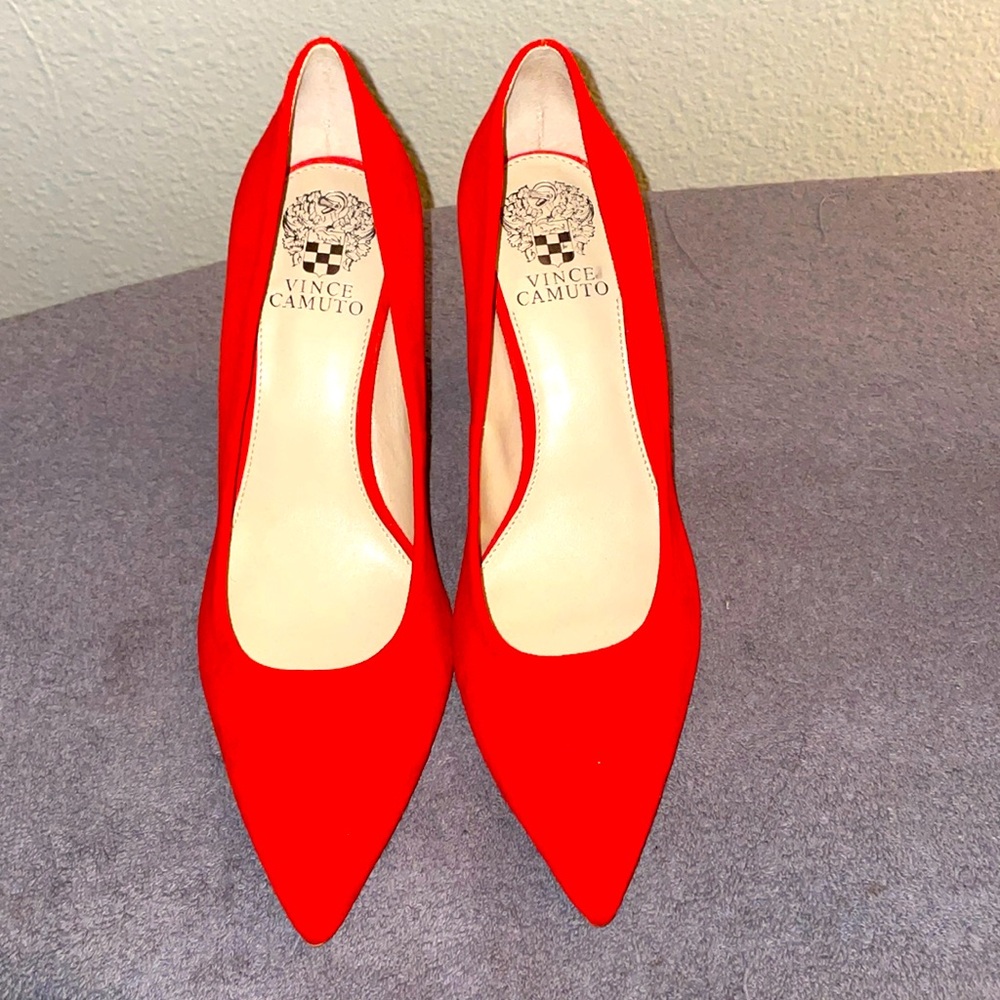 Red high heel pumps